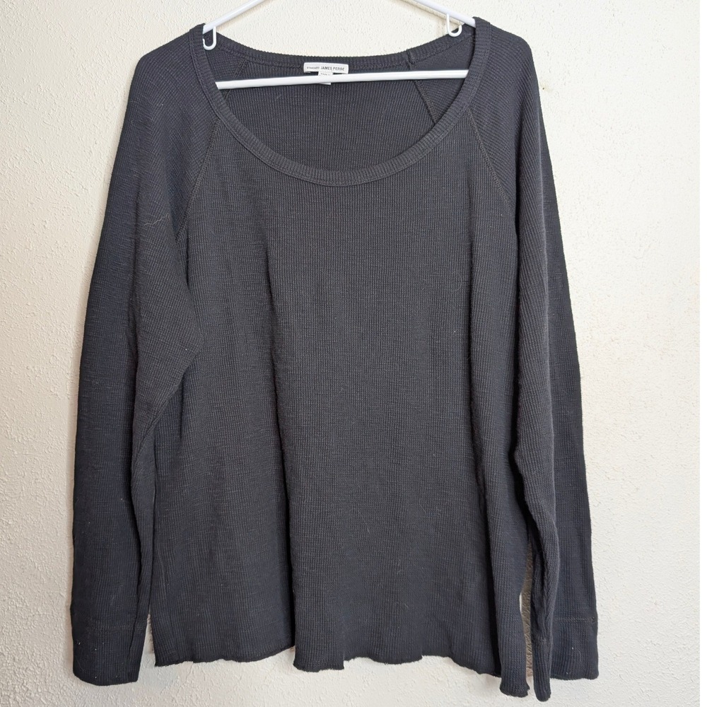 Standard James Perse‎ Womens Basic Black Cotton Long Sleeve T-Shirt 3 Minimal
